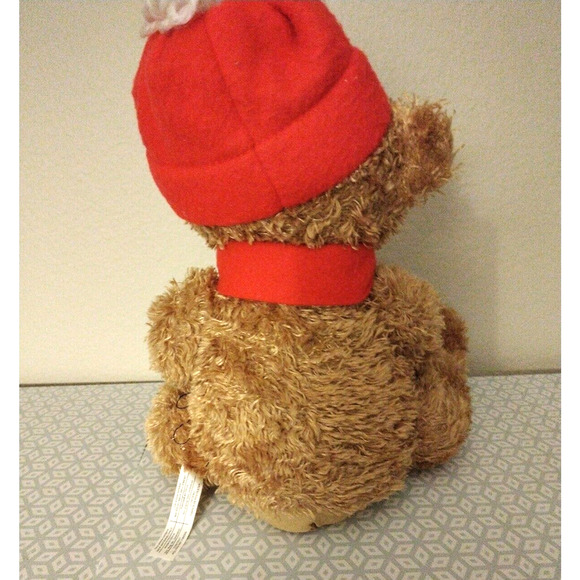 Vintage Hand Puppet Teddy Bear Realistic Plush Christmas Toy w Knit Hat & Scarf - Picture 11 of 12
